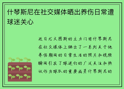 什琴斯尼在社交媒体晒出养伤日常遭球迷关心